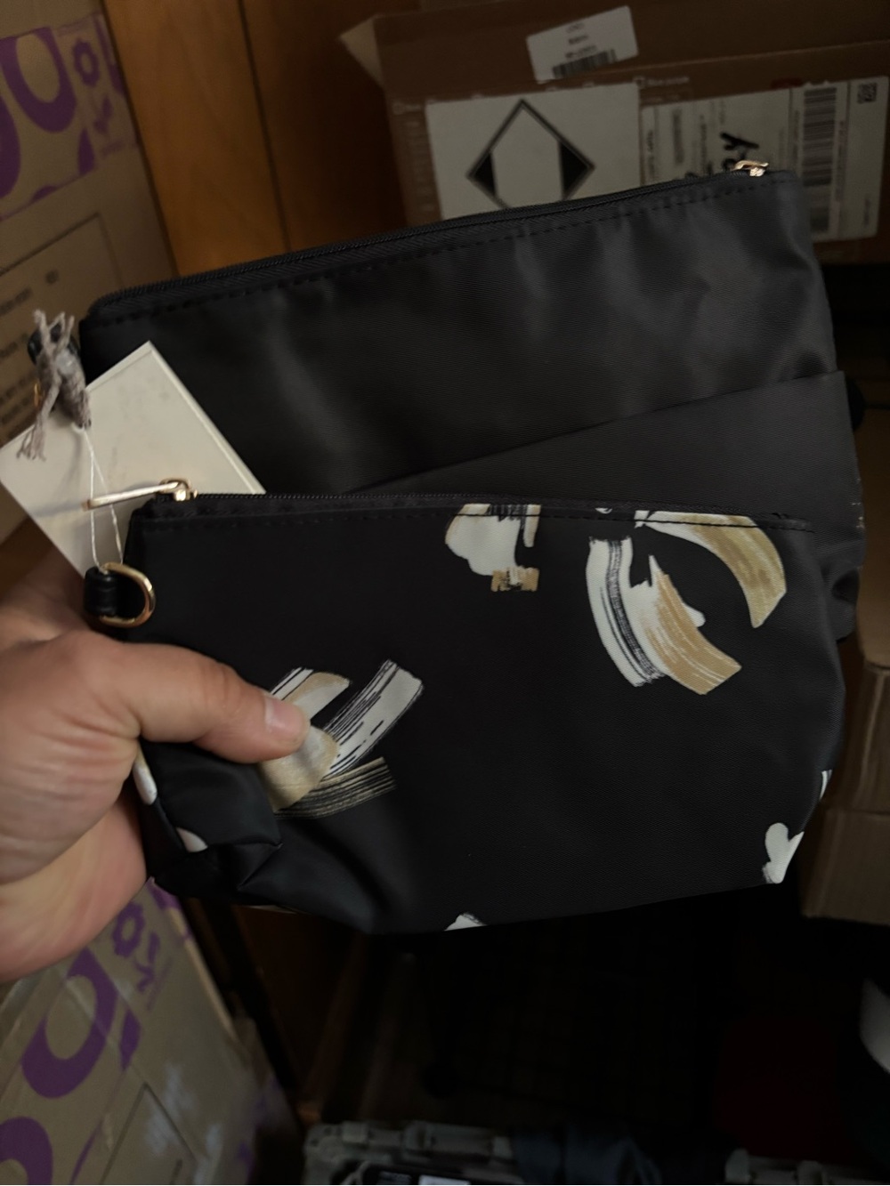 Black Floral Accent Pouch Set - Versatile Women’s Bags